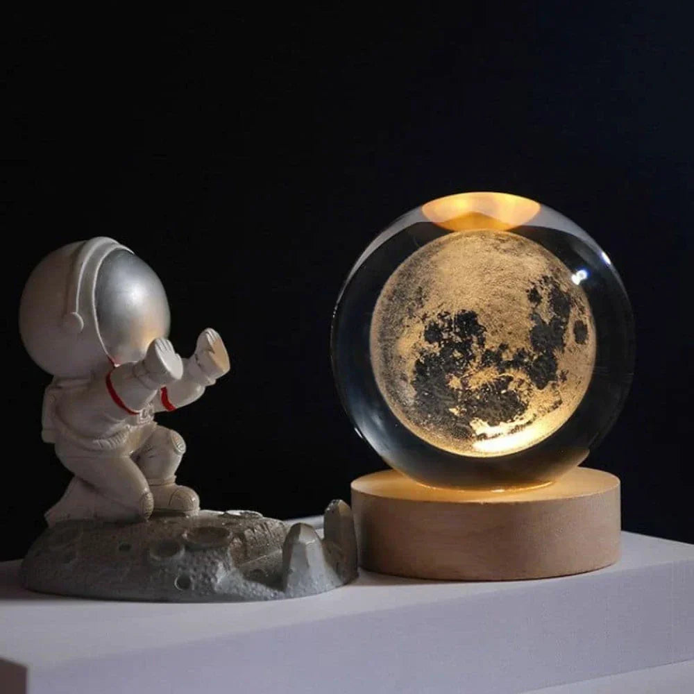 Lampe boule décorative à motif cosmique et LED chaude
