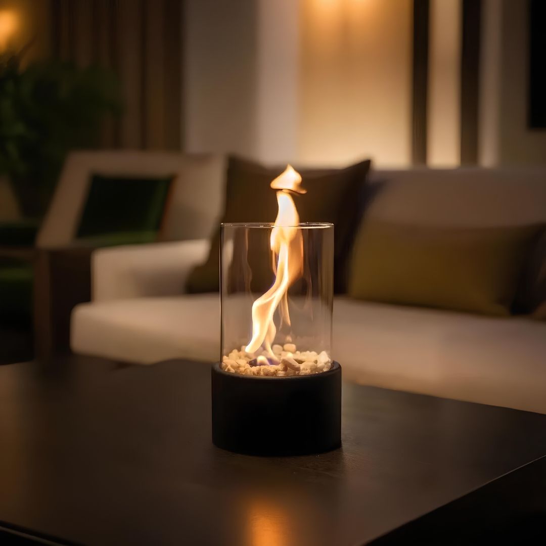 Lampe à combustible avec cylindre en verre et éteignoir