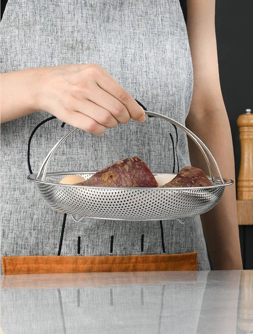 Panier de cuisson vapeur en acier inoxydable avec poignée