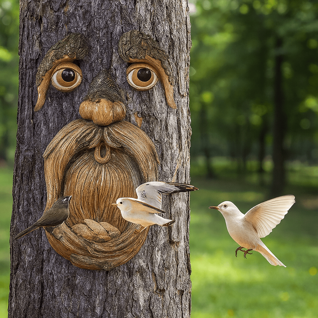 Mangeoire à oiseaux visage d’arbre en résine