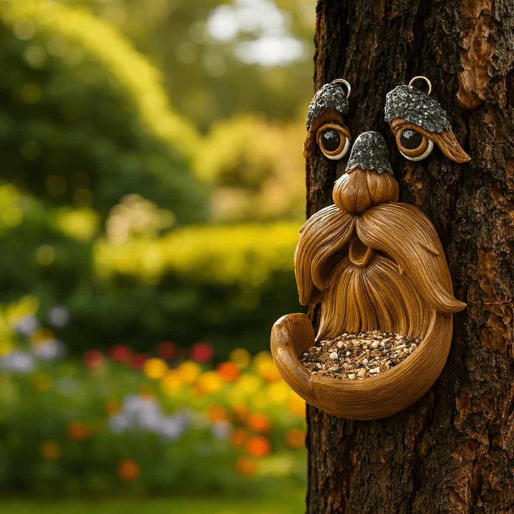 Mangeoire à oiseaux visage d’arbre en résine