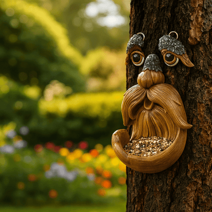 Mangeoire à oiseaux visage d’arbre en résine