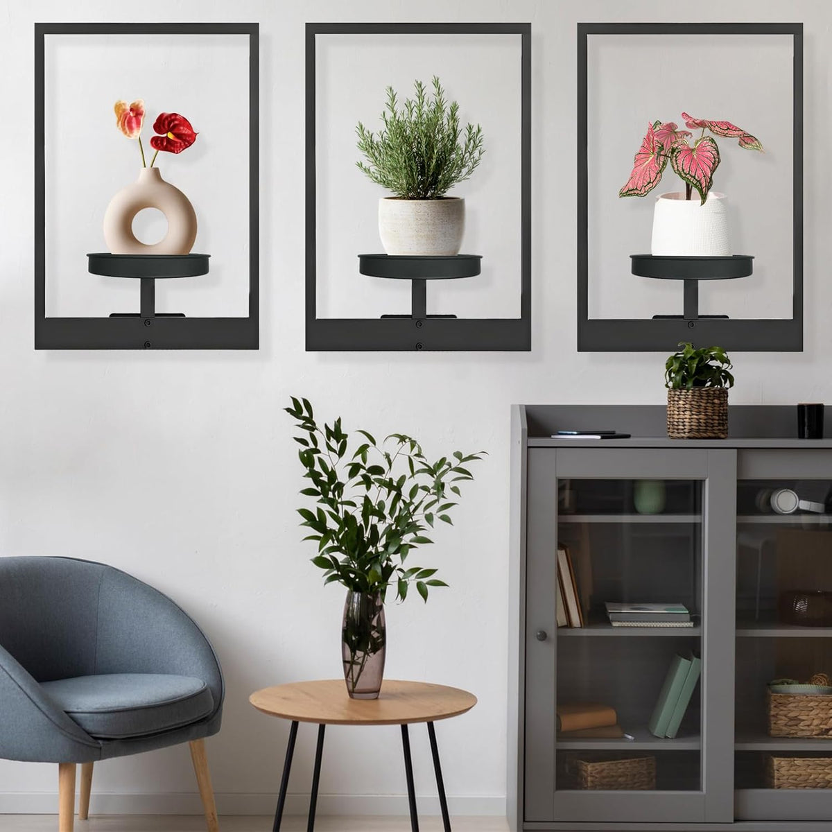 Support mural pour plantes en métal noir, 40 × 30 cm