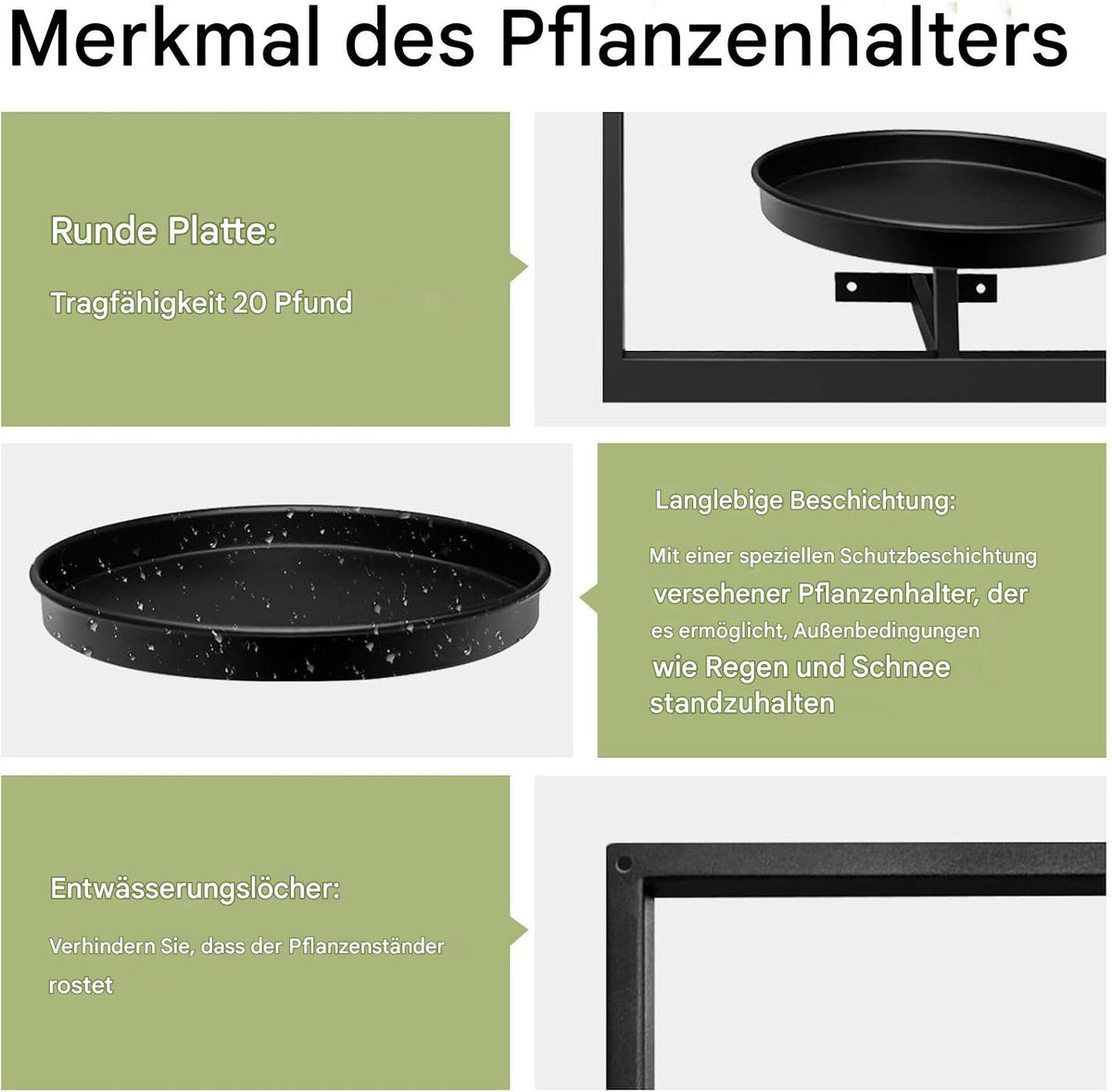 Support mural pour plantes en métal noir, 40 × 30 cm