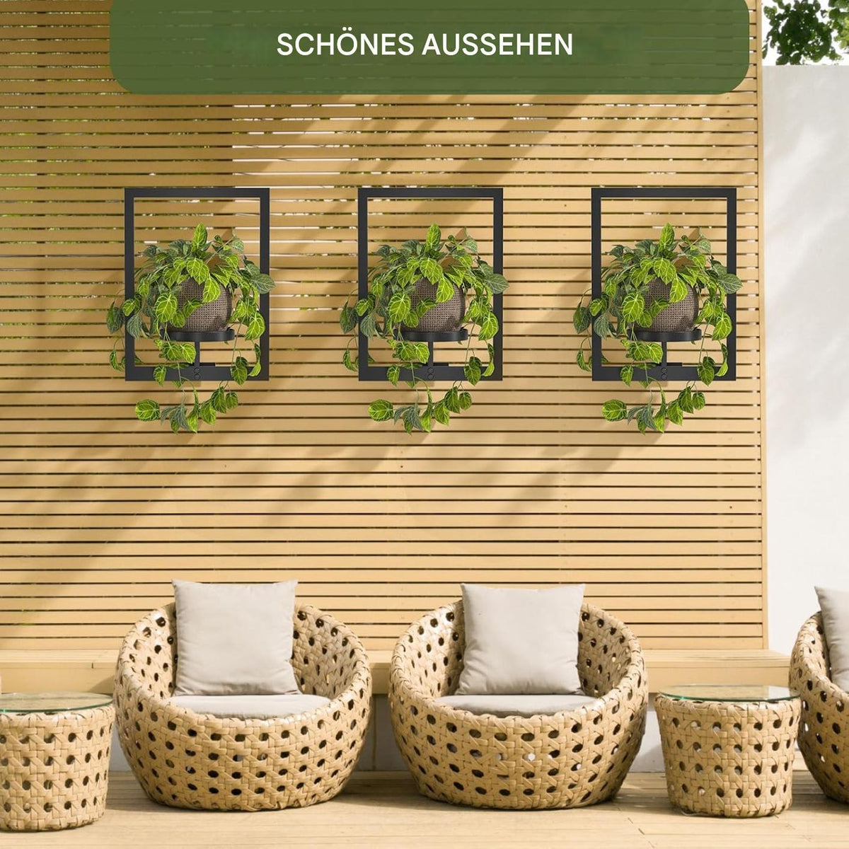 Support mural pour plantes en métal noir, 40 × 30 cm