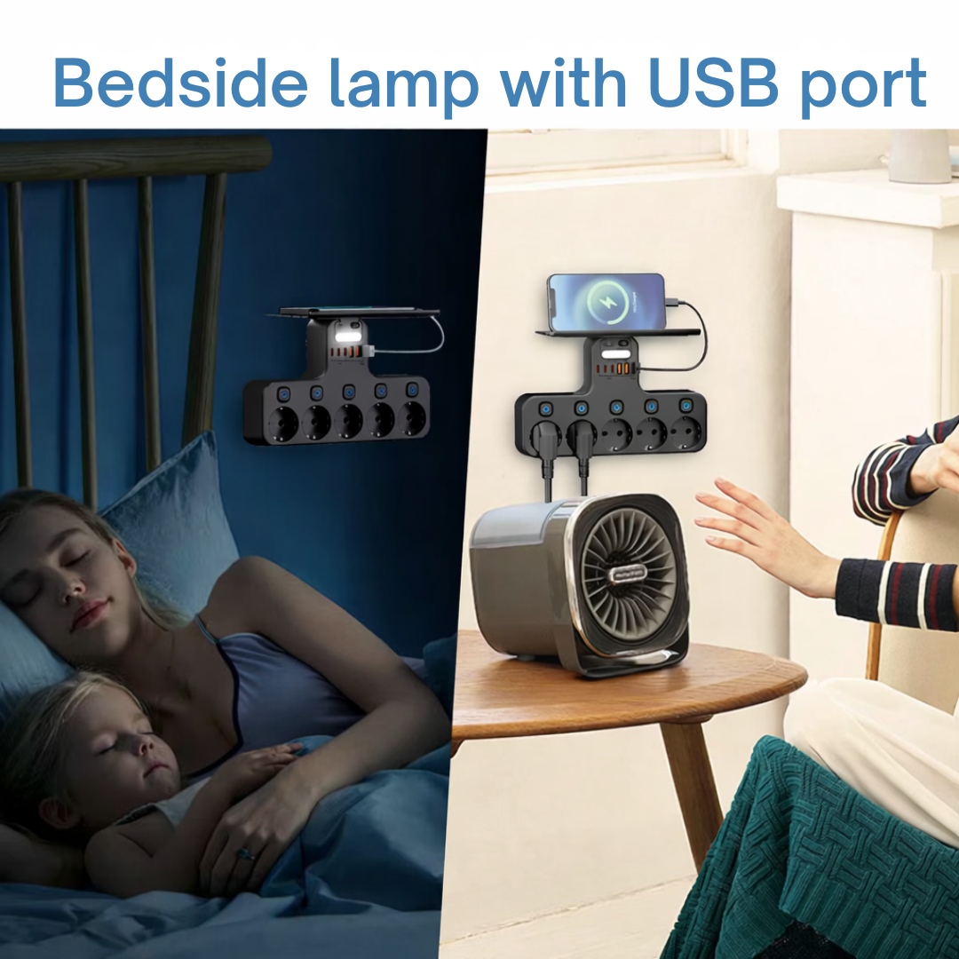Multiprise murale à interrupteurs individuels et ports USB