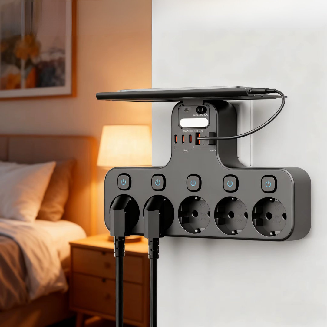 Multiprise murale à interrupteurs individuels et ports USB