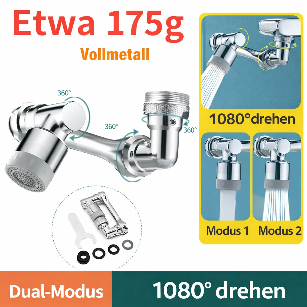 Rallonge de robinet articulée à 1080° avec 2 modes de jet