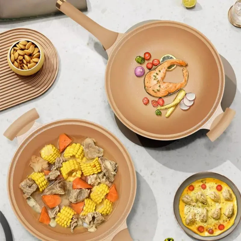 Wok antiadhésif avec panier de cuisson vapeur