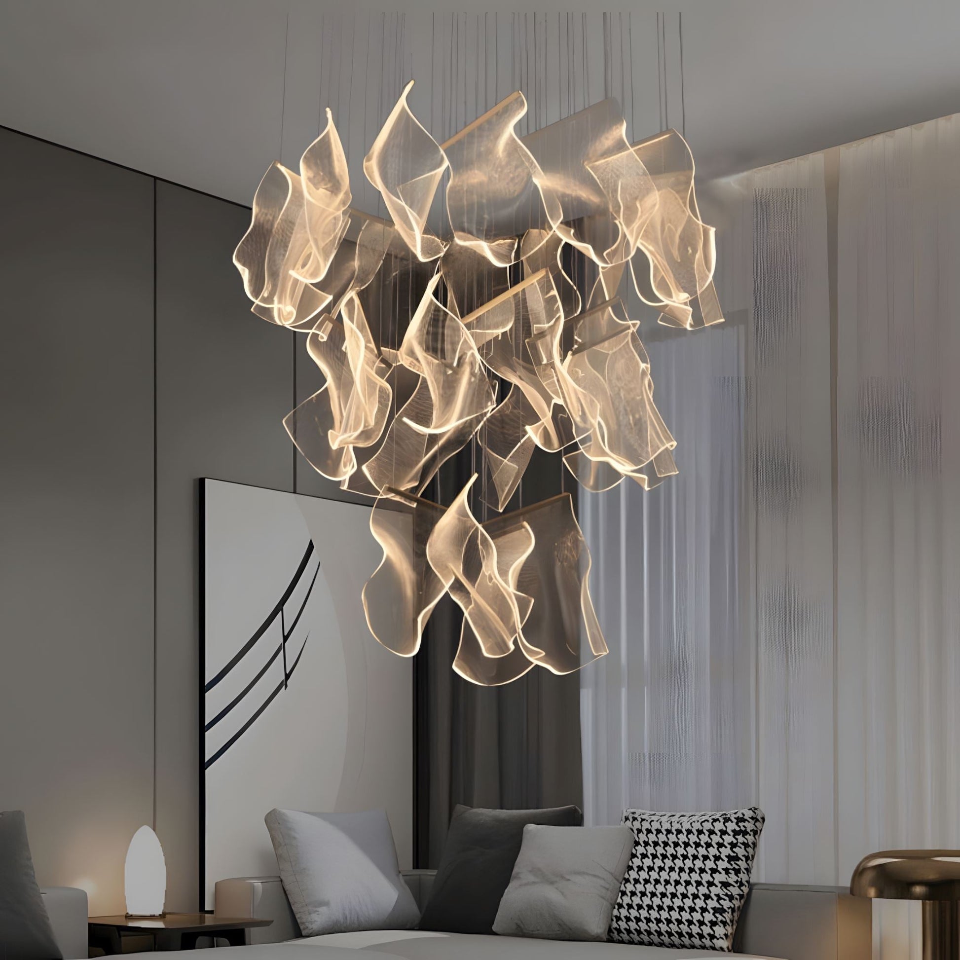 Lustre LED doré à 6 lumières avec base ronde – image 11