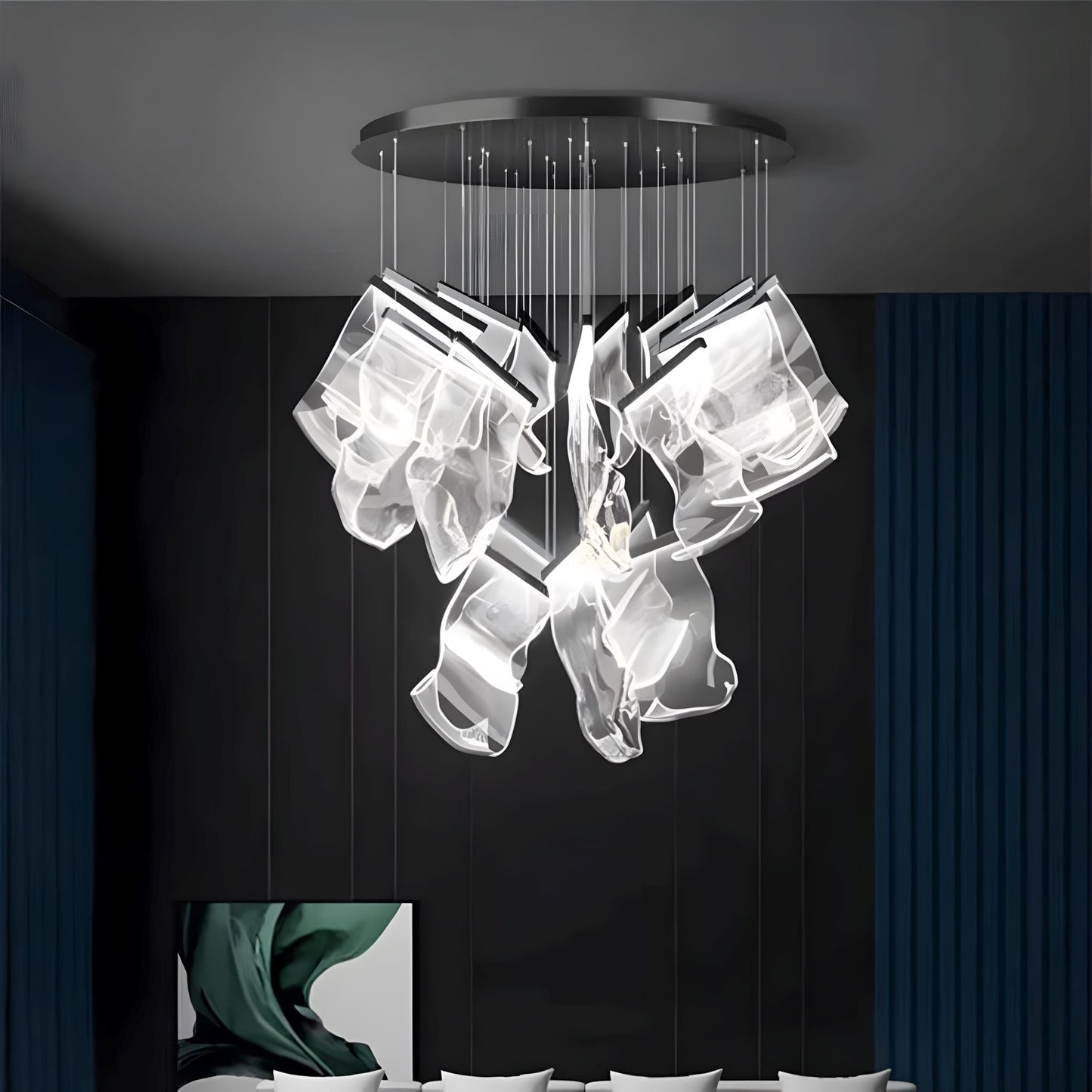 Lustre LED doré à 6 lumières avec base ronde – image 15