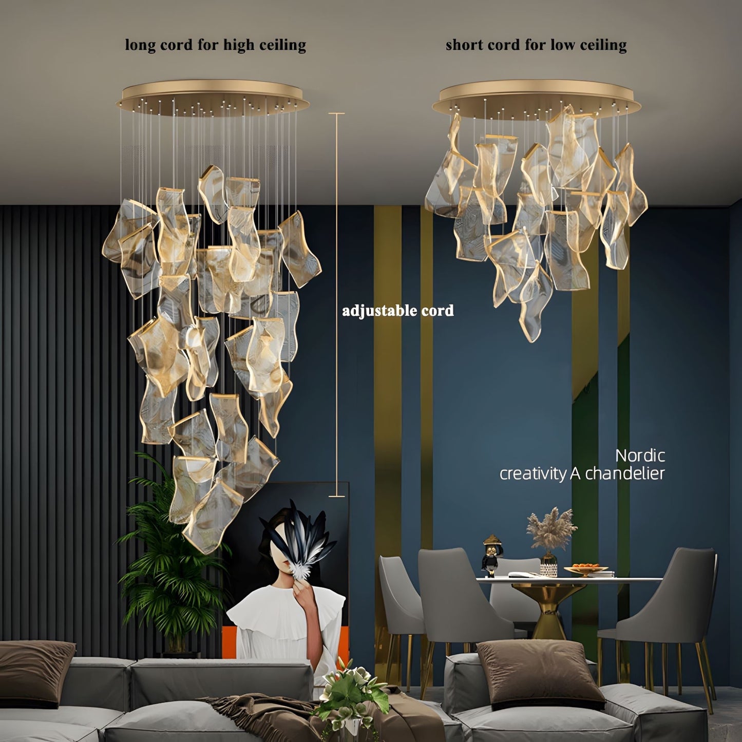 Lustre LED doré à 6 lumières avec base ronde – image 16
