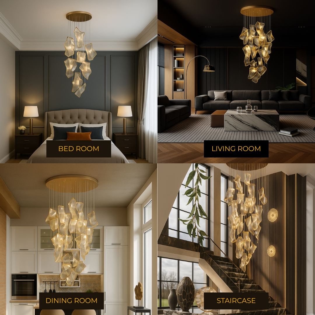 Lustre LED doré à 6 lumières avec base ronde – image 4