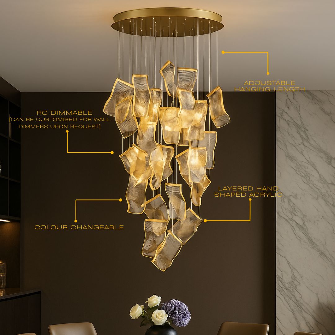 Lustre LED doré à 6 lumières avec base ronde – image 6