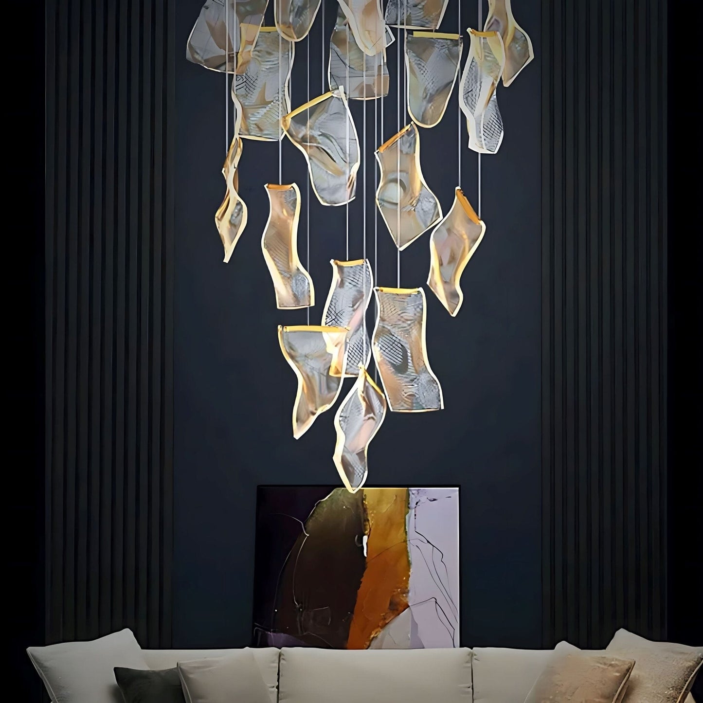 Lustre LED doré à 6 lumières avec base ronde – image 7