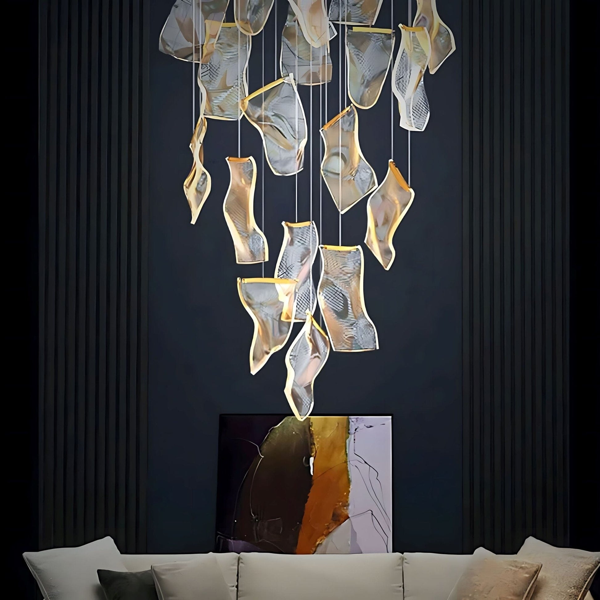 Lustre LED doré à 6 lumières avec base ronde – image 7
