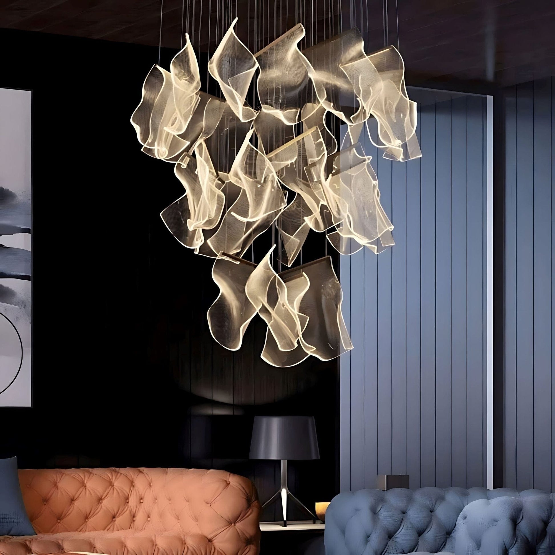 Lustre LED doré à 6 lumières avec base ronde – image 9