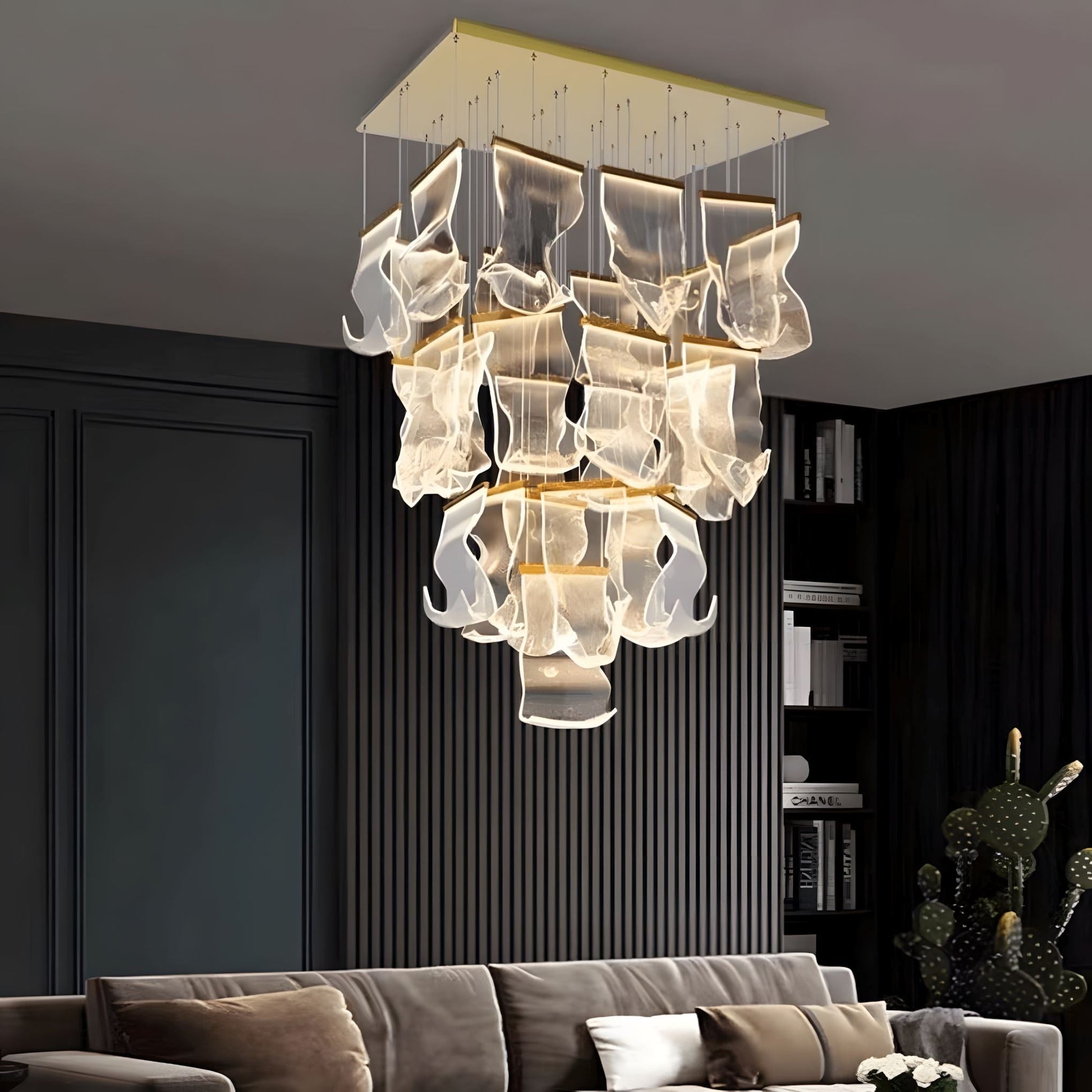 Lustre LED doré à 6 lumières avec base ronde – image 10