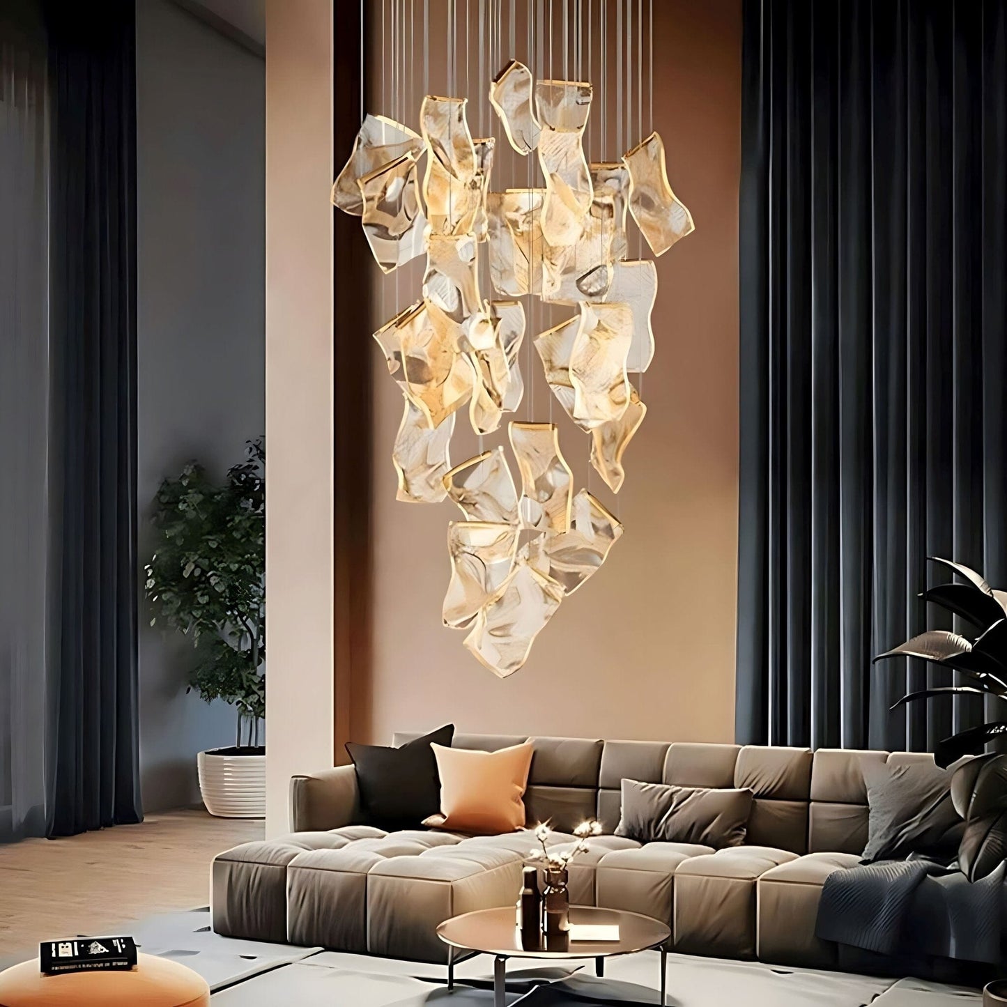 Lustre LED doré à 6 lumières avec base ronde