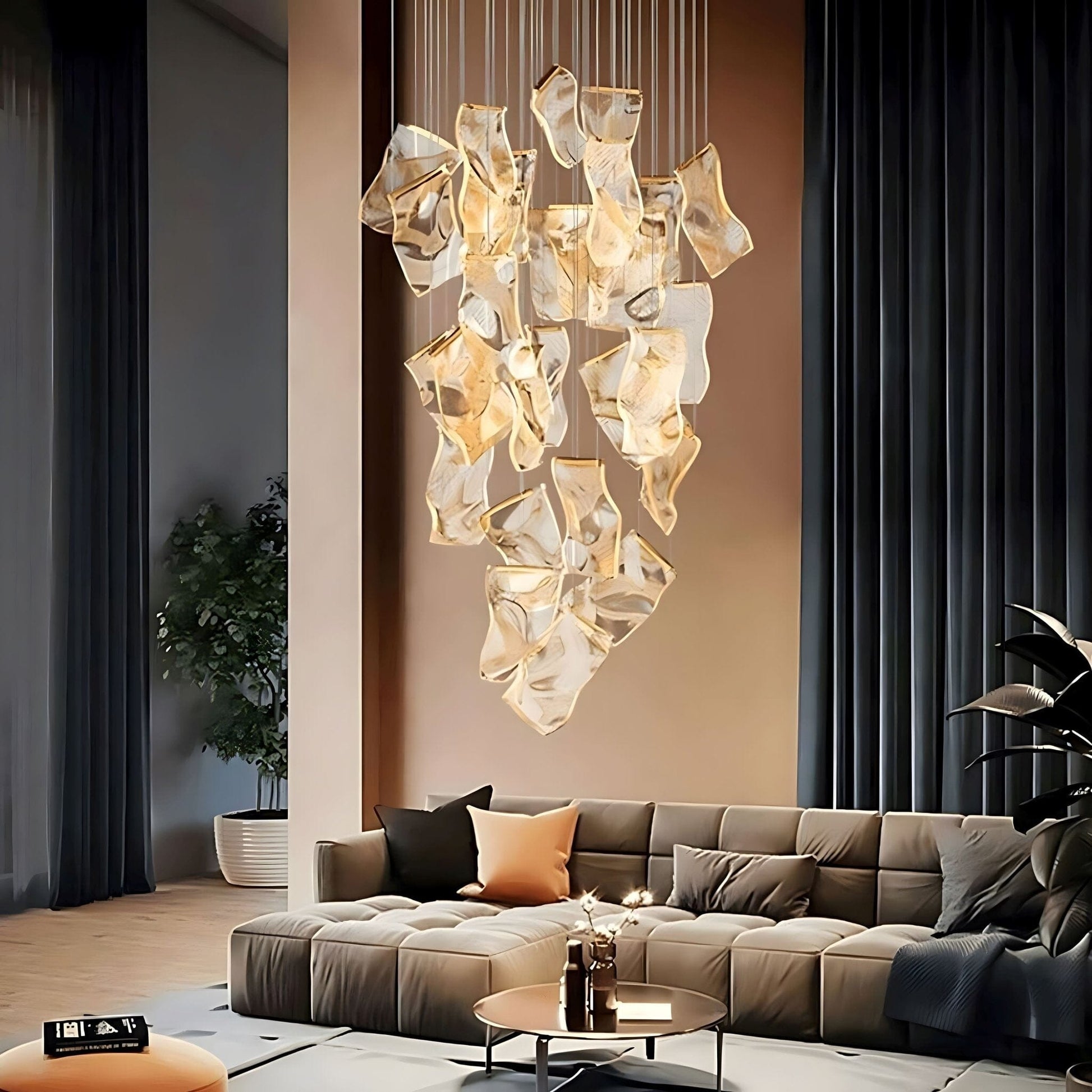 Lustre LED doré à 6 lumières avec base ronde