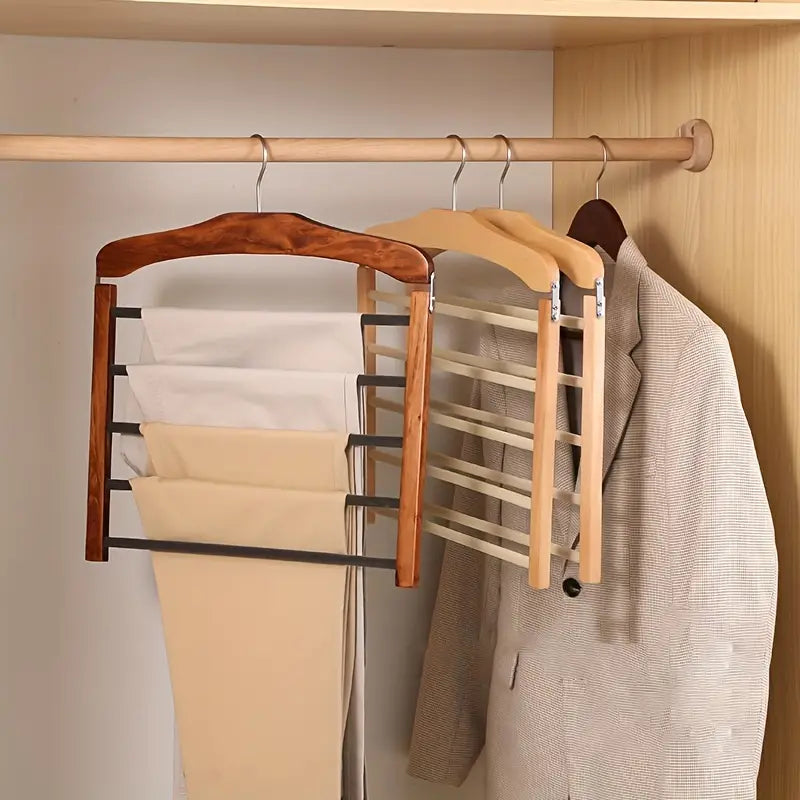Cintre à pantalons à cinq barres en bois et métal