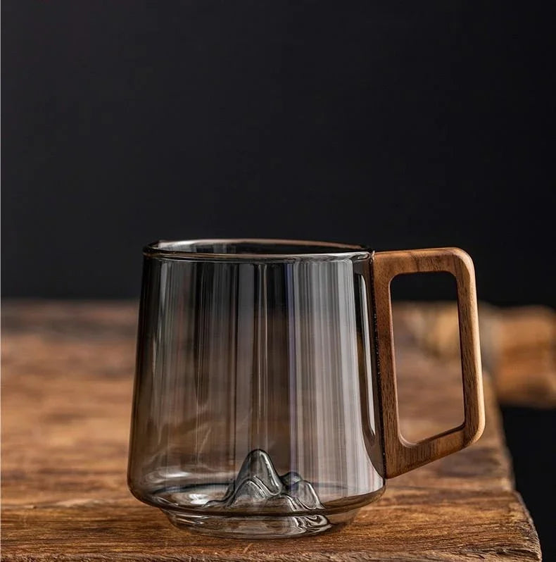 Tasse en verre avec poignée en bois, 400 ml