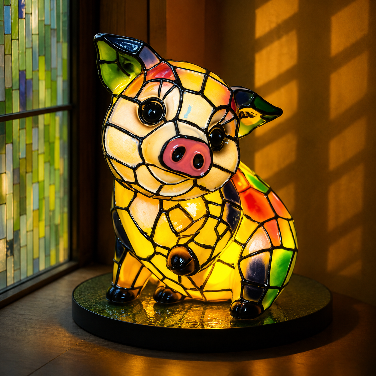 Lampe de table animale en mosaïque de verre, 17 cm