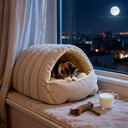 Felineau Lit Caverne Polaire pour Chat | Couchage Semi-Fermé en Polaire Arctique