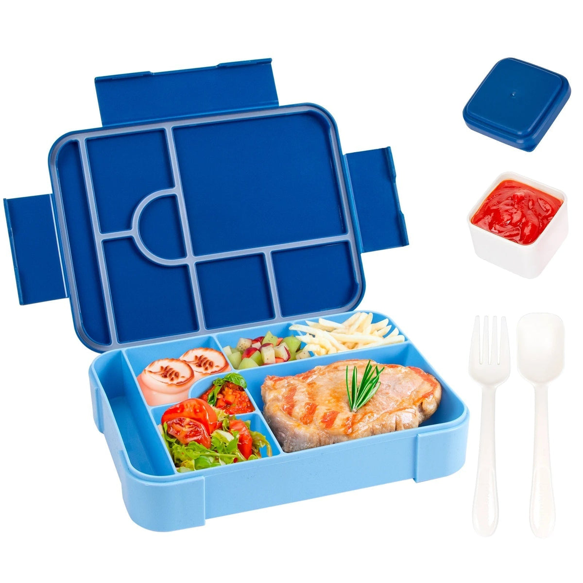 Boîte repas à sept compartiments avec couverts, 1 330 ml