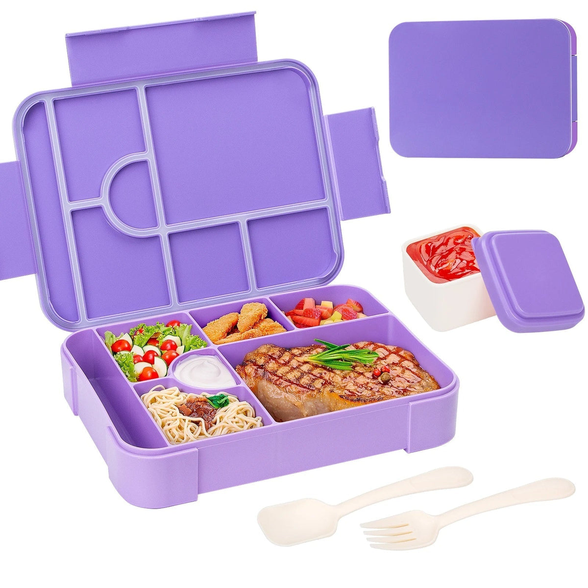 Boîte repas à sept compartiments avec couverts, 1 330 ml