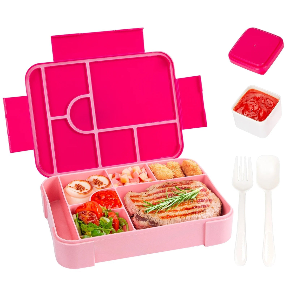 Boîte repas à sept compartiments avec couverts, 1 330 ml