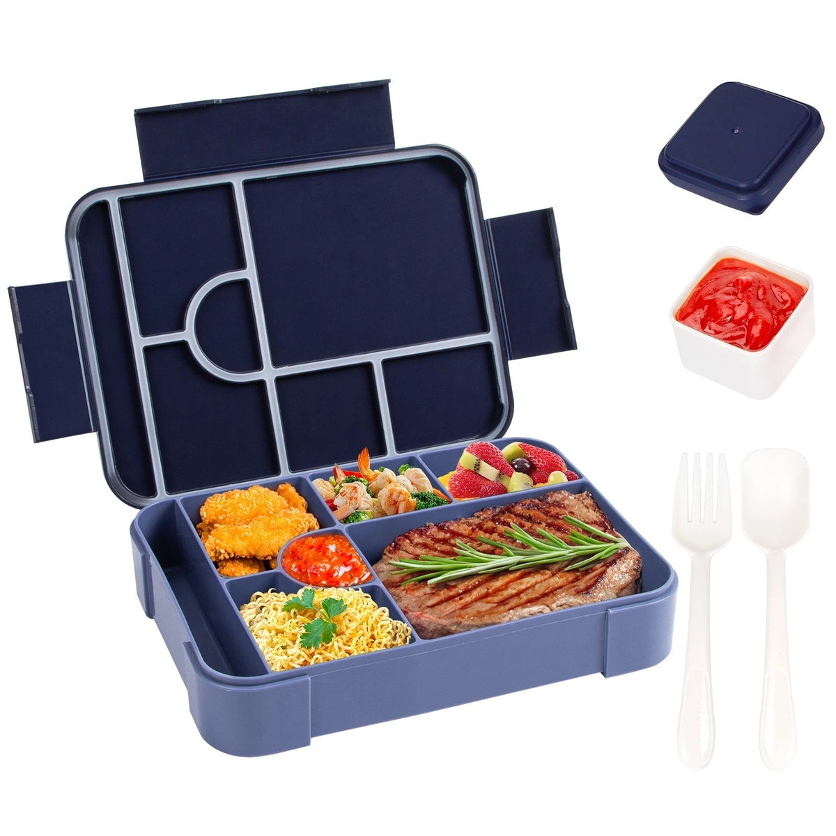 Boîte repas à sept compartiments avec couverts, 1 330 ml