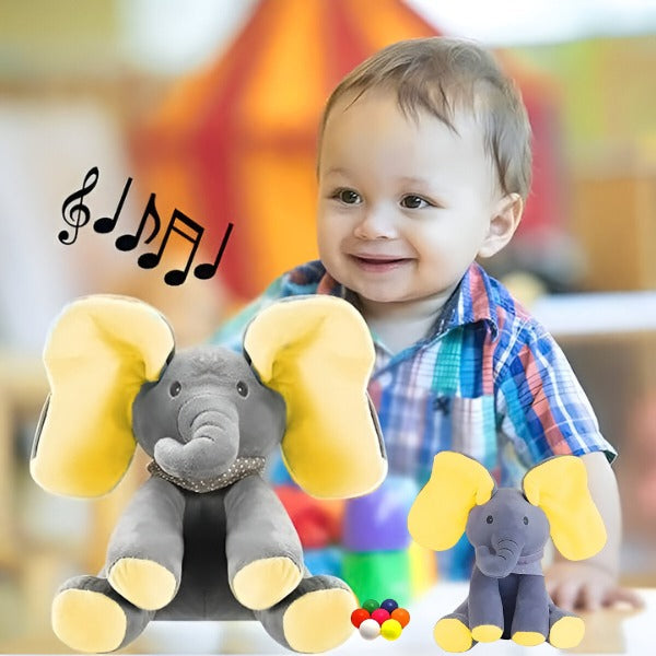 Éléphant en peluche musical avec oreilles animées
