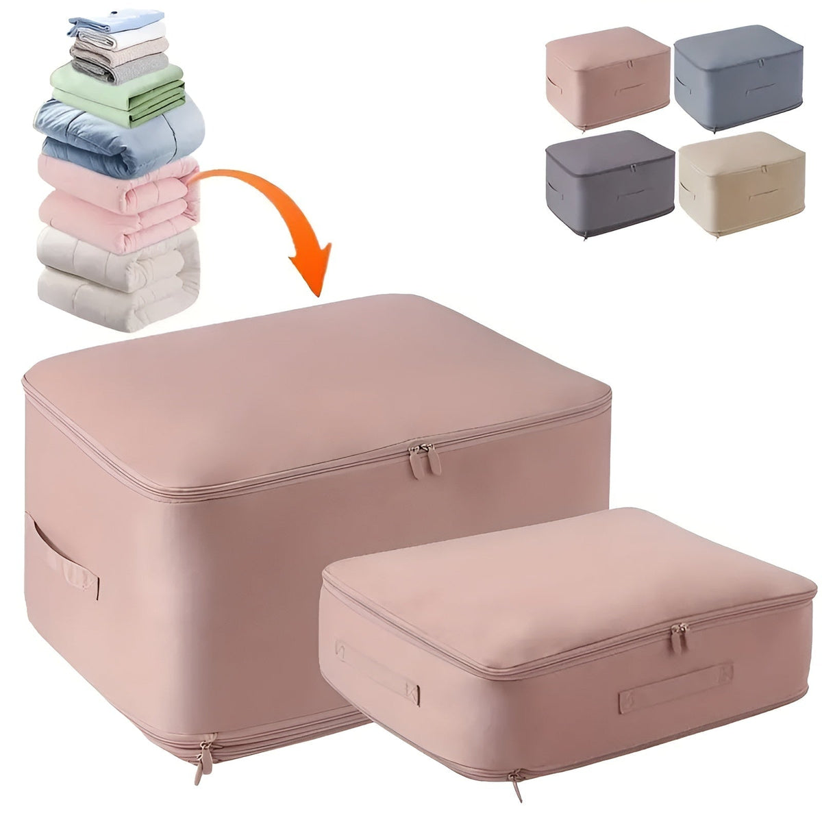 Sac de rangement textile à compression par fermeture éclair