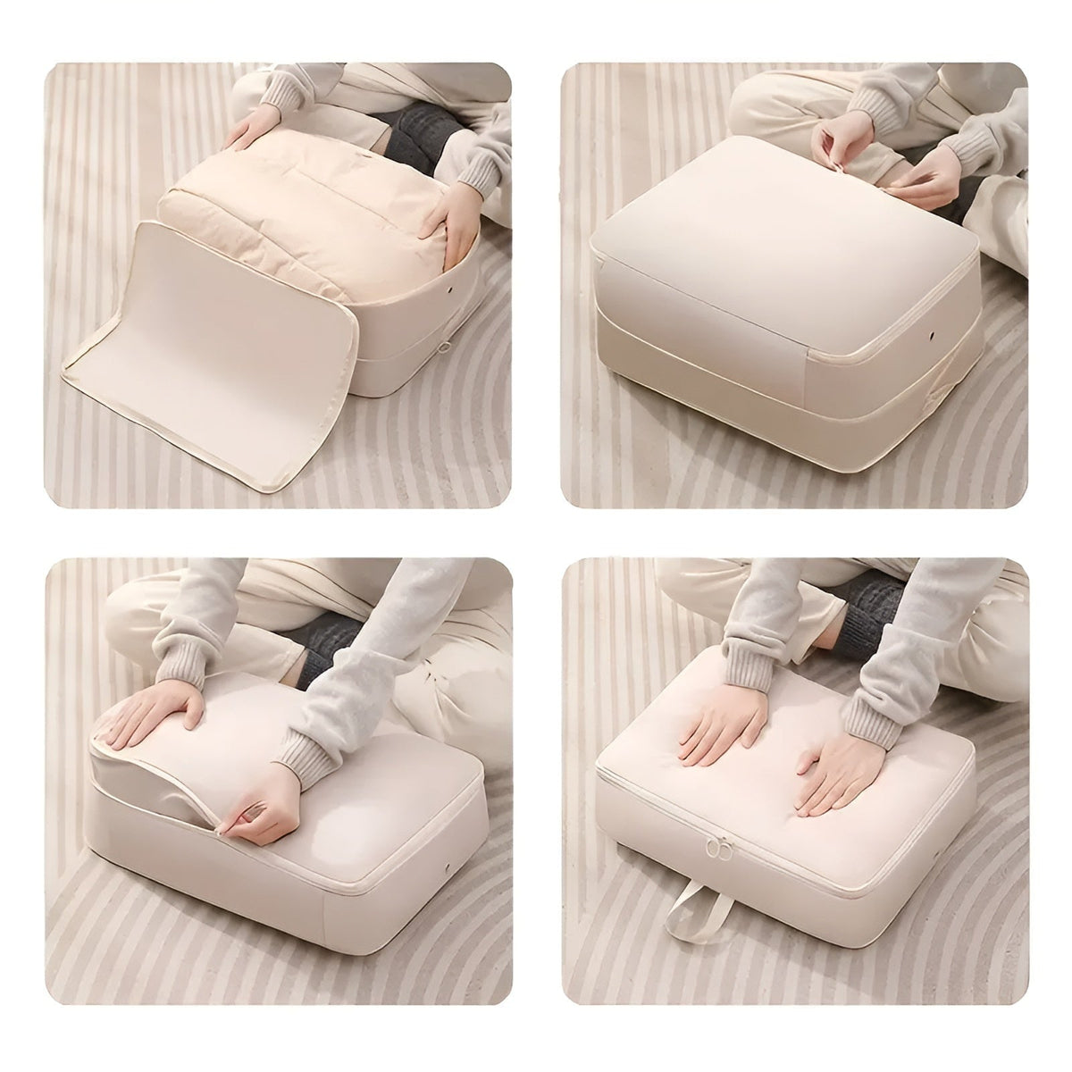 Sac de rangement textile à compression par fermeture éclair