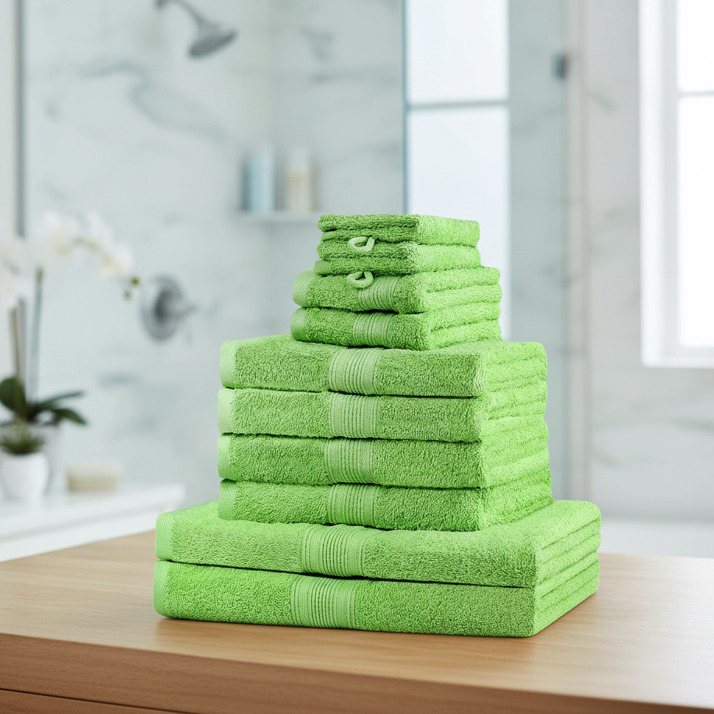 Lot de dix serviettes en coton éponge, vert citron