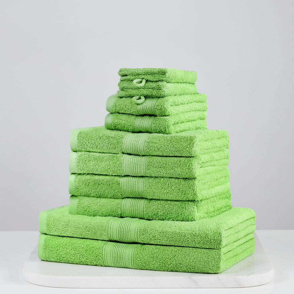 Lot de dix serviettes en coton éponge, vert citron