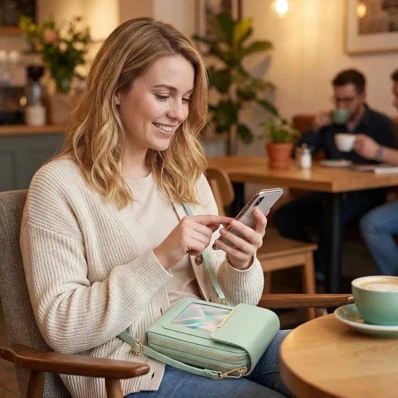 Sac bandoulière pour téléphone à fenêtre tactile et porte-cartes