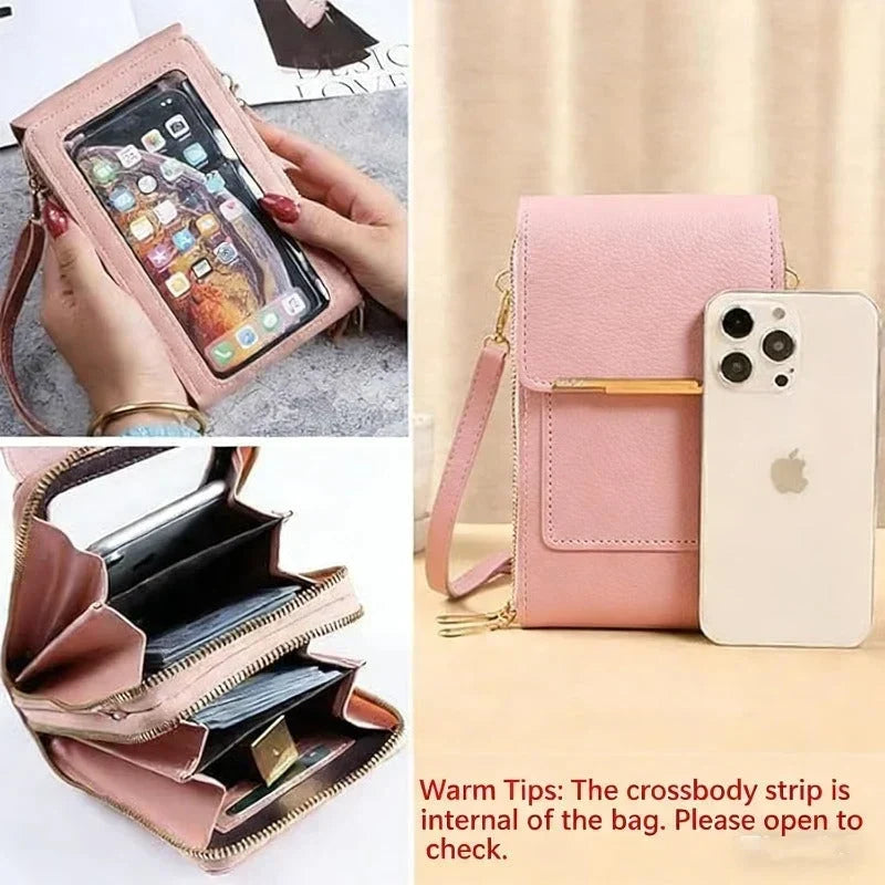 Sac bandoulière pour téléphone à fenêtre tactile et porte-cartes