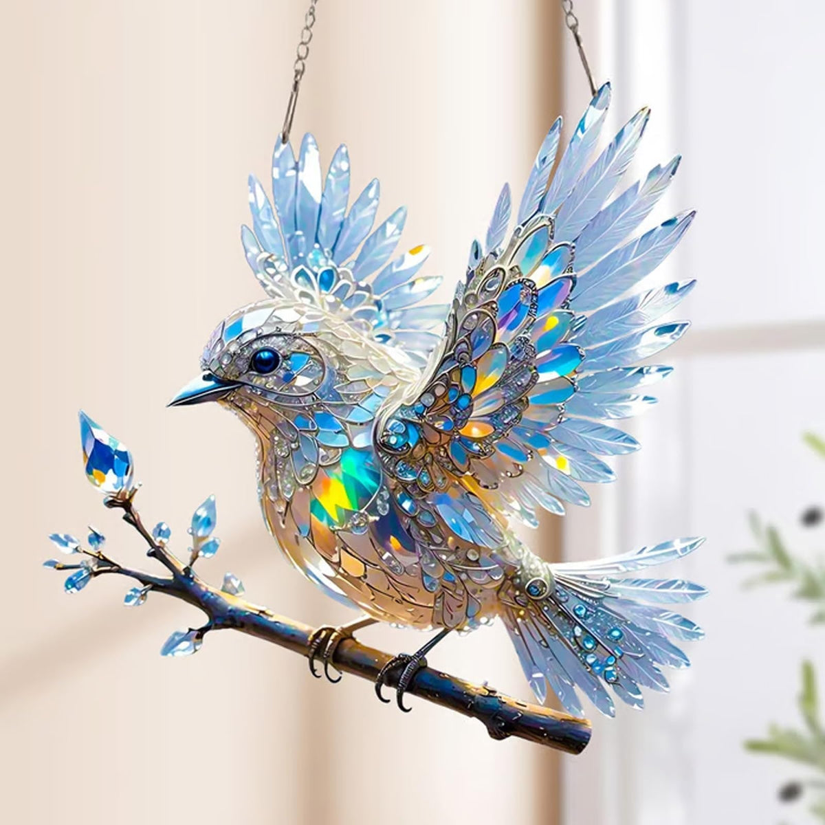 Suspension décorative oiseau en cristal facetté