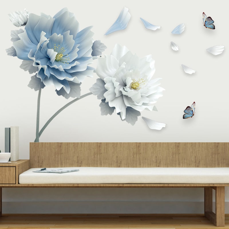 Autocollant mural floral à pivoines et papillons