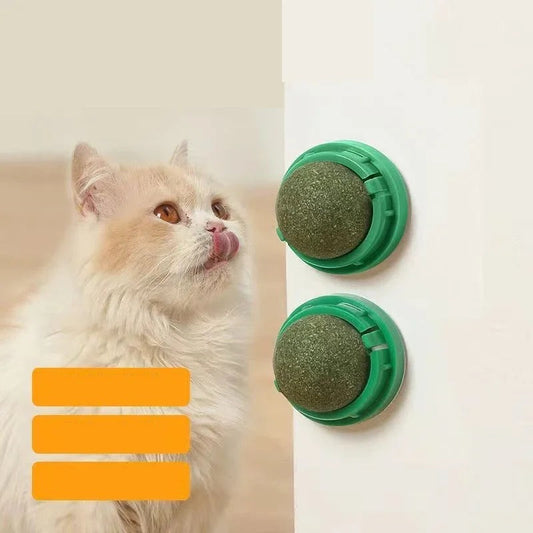 Felineau Balles d'Herbe à Chat Premium — Lot de 4 Adhésives Rotatives