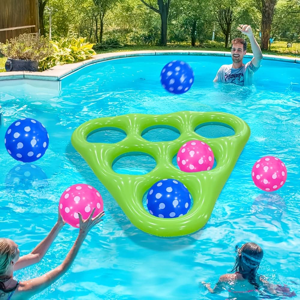 Jeu de lancer gonflable triangulaire pour piscine avec six balles – image 1