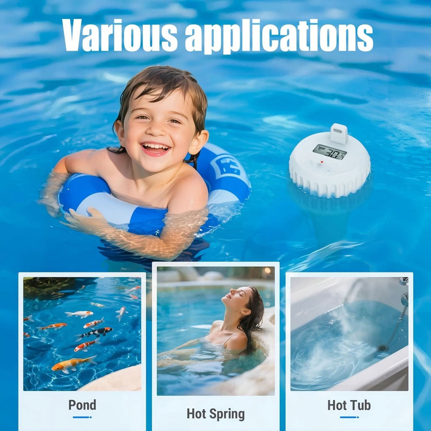 Thermomètre de piscine sans fil – Moniteur numérique flottant de température de l’eau