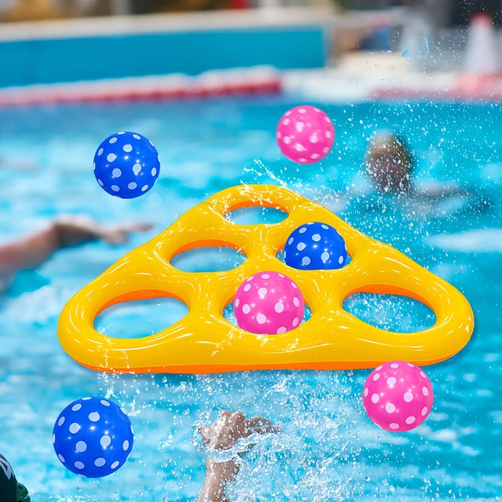 Jeu de lancer gonflable triangulaire pour piscine avec six balles – image 2