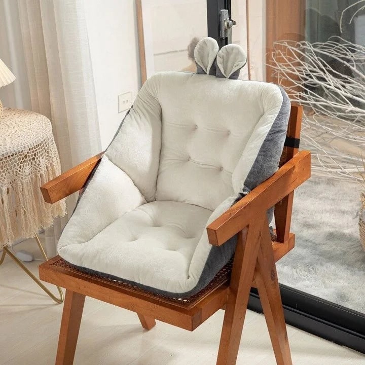Coussin de chaise en peluche avec dossier intégré et oreilles