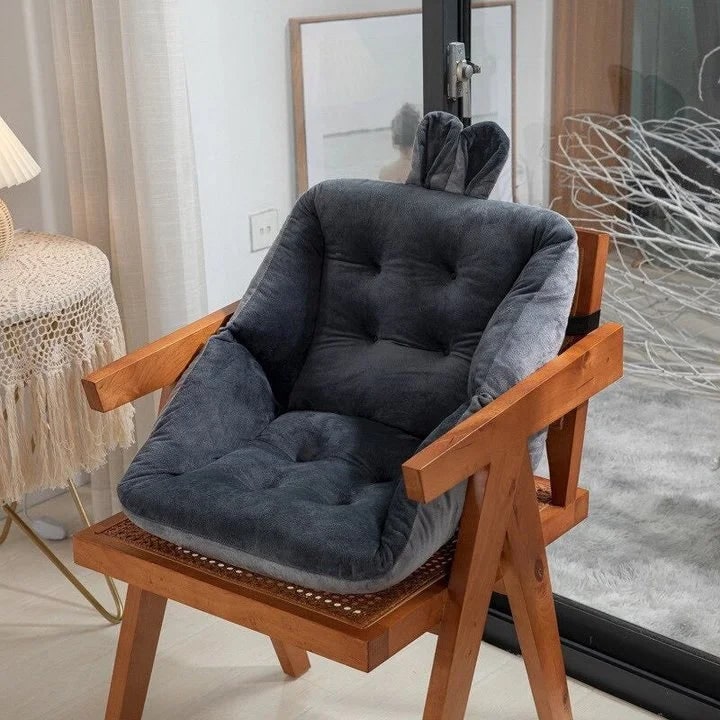 Coussin de chaise en peluche avec dossier intégré et oreilles