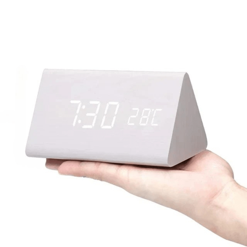 Réveil LED à effet bois avec date et température
