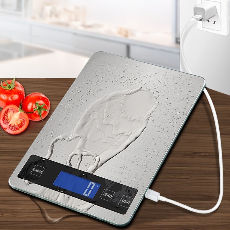 Balance de cuisine rechargeable USB à plateau inox, 15 kg