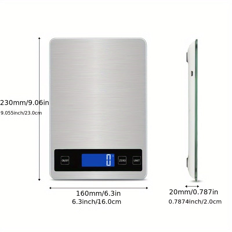 Balance de cuisine rechargeable USB à plateau inox, 15 kg